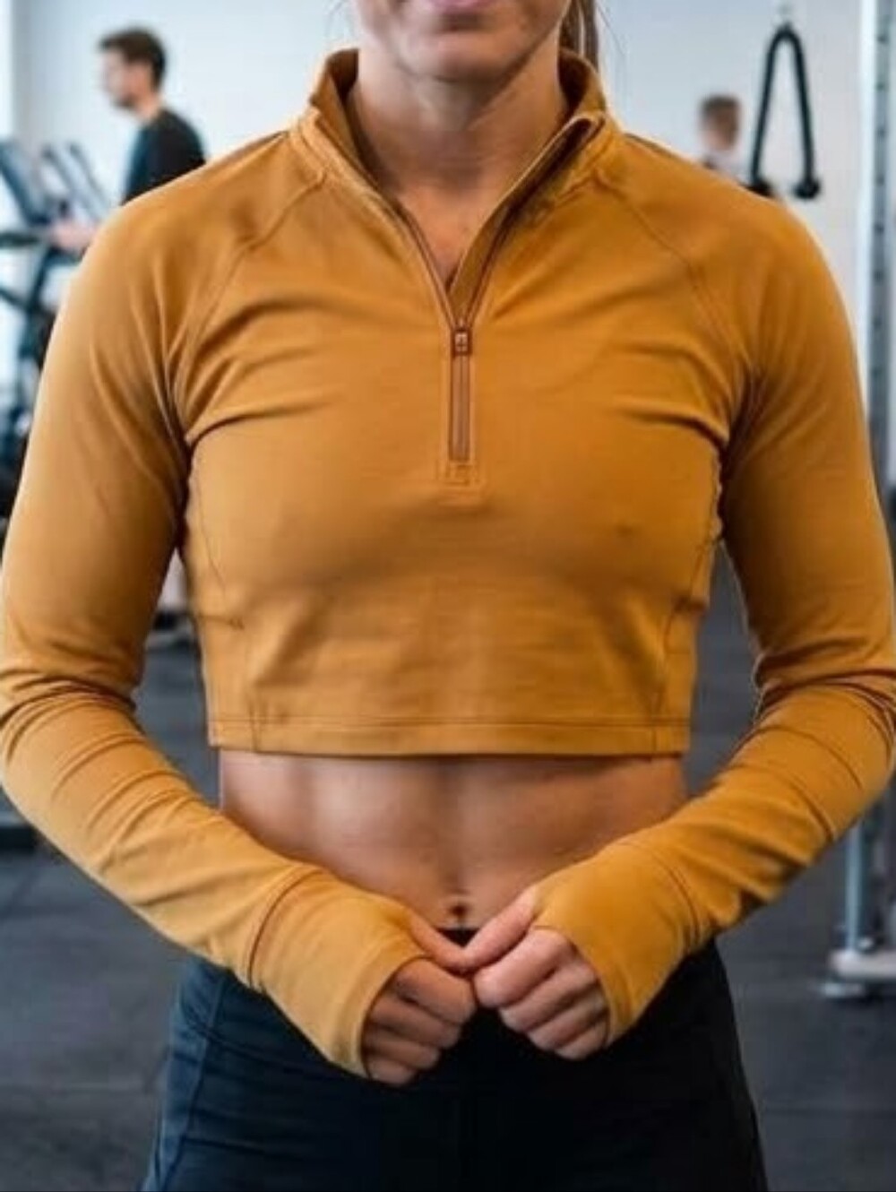NWOT - Cropped Half-Zip Long-Sleeve Top in Mustard